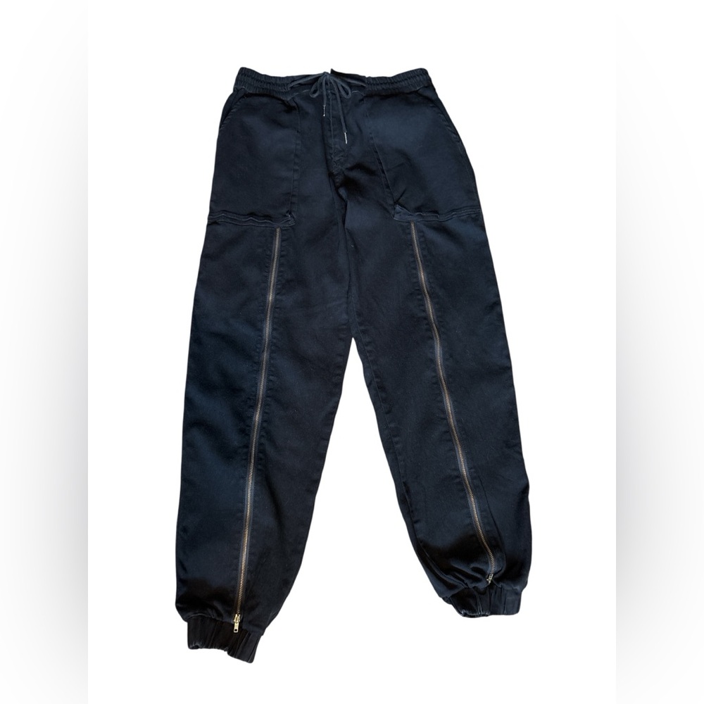 Angel Designed in Los Angeles Black Twill Front
Zipper Joggers, Size 7, LA Style